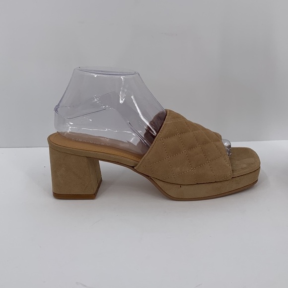 Lisa Vicky Mindfulx block heel slide sandal tan camel quilted shoe suede new 8 - Picture 1 of 6